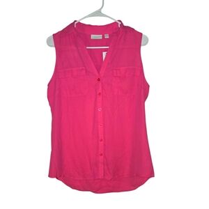 NY&Co Sleeveless Pink Sheer Button Down Blouse, Small, NWT
